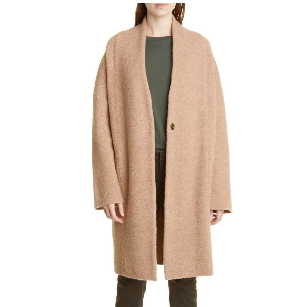 Vince Woolly Drapey Cardigan Coat Camel Large Open Front Single Button Closure